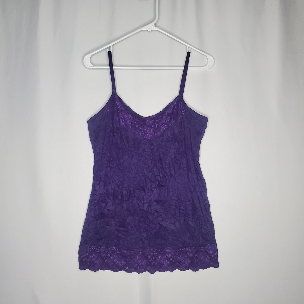 Dressbarn Lace Trim Camisole Tank Top Large Purple Crinkle Y2K Coquette Fairy